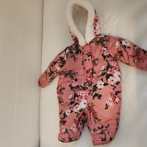 Floral Pink Kids One Piece Zip Up Coat 0 To 3 Months